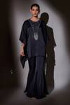 Ajiesh Oberoi_Blue Satin, Chiffon Sequins, Beads, Cut Navy Embroidered Kaftan And Sharara _Online_at_Aza_Fashions