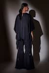 Shop_Ajiesh Oberoi_Blue Satin, Chiffon Sequins, Beads, Cut Navy Embroidered Kaftan And Sharara _at_Aza_Fashions