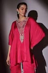 Ajiesh Oberoi_Pink Satin, Chiffon Sequins, Beads, Mirrors, Embroidered Kaftan And Sharara Set _Online_at_Aza_Fashions