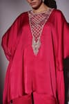 Ajiesh Oberoi_Pink Satin, Chiffon Sequins, Beads, Mirrors, Embroidered Kaftan And Sharara Set _at_Aza_Fashions
