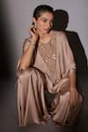Buy_Ajiesh Oberoi_Beige Satin, Chiffon Cut Work, Mirrors, Floral Embroidered Kaftan And Sharara Set _Online_at_Aza_Fashions