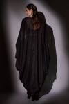 Shop_Ajiesh Oberoi_Black Satin, Lurex Cut Work Square Neck Embroidered Cape Skirt Set _at_Aza_Fashions