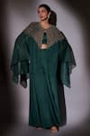 Ajiesh Oberoi Green Satin, Lurex Crystals, Beads, Embroidery Round Hand Cape And Sharara Set Online at Aza Fashions Ajiesh Oberoi_Green Satin, Lurex Crystals, Beads, Embroidery Round Hand Cape And Sharara Set _Online_at_Aza_Fashions