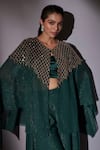 Shop Ajiesh Oberoi Green Satin, Lurex Crystals, Beads, Embroidery Round Hand Cape And Sharara Set Online at Aza Fashions Shop_Ajiesh Oberoi_Green Satin, Lurex Crystals, Beads, Embroidery Round Hand Cape And Sharara Set _Online_at_Aza_Fashions