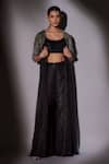 Buy_Ajiesh Oberoi_Black Lurex Beads, Cut Work, Embroidery Round Neck Checkered Cape And Pant Set _at_Aza_Fashions
