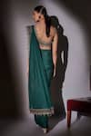 Shop_Ajiesh Oberoi_Green Organza, Lurex, Lycra Embroidered Scallop Blouse And Pre-draped Saree _at_Aza_Fashions