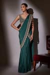 Buy_Ajiesh Oberoi_Green Organza, Lurex, Lycra Embroidered Scallop Blouse And Pre-draped Saree _at_Aza_Fashions