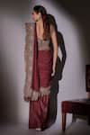 Shop_Ajiesh Oberoi_Wine Organza, Lurex, Lycra Embroidery, Leaf Cutwork Border Pre-draped Saree Set _at_Aza_Fashions