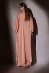 Shop_Ajiesh Oberoi_Peach Satin Chiffon Embroidered Crystal Notched Bead Kaftan And Pant Set _at_Aza_Fashions