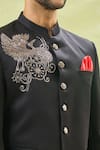 Arihant Rai Sinha_Black Cotton Cut Work, Embroidery Bird Bandhgala Set _Online_at_Aza_Fashions