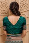 Samyukta Singhania_Green Silk Embroidery Boat Neck Floral Vine Woven Banarasi Saree And Blouse_Online_at_Aza_Fashions