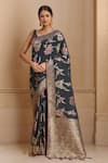 Buy_Samyukta Singhania_Black Viscose, Silk Embroidery, Tassels Floral Woven Saree And Sleeveless Blouse_Online_at_Aza_Fashions