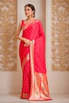 Buy_Samyukta Singhania_Red Pashmina Embroidery Asymmetric Designer Paithani Silk Woven Saree Set