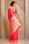 Shop_Samyukta Singhania_Red Pashmina Embroidery Asymmetric Designer Paithani Silk Woven Saree Set_at_Aza_Fashions