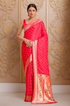 Buy_Samyukta Singhania_Red Pashmina Embroidery Asymmetric Designer Paithani Silk Woven Saree Set_at_Aza_Fashions