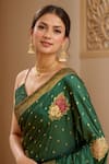 Samyukta Singhania_Green Denim Embroidery, Zari V-neck Floral Butta Woven Saree And Blouse _Online_at_Aza_Fashions