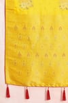 Samyukta Singhania_Yellow Denim Embroidery Round Neck Floral Woven Saree Set _Online_at_Aza_Fashions