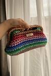 Shop_BIJIT_Multi Color Rainbow Weave Textured Clutch _at_Aza_Fashions
