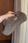 Buy_BIJIT_Gold Snake Skin Knotted Weave Clutch _at_Aza_Fashions