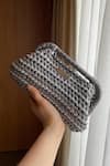 BIJIT_Silver Interknot Weave Clutch _Online_at_Aza_Fashions