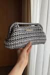Shop_BIJIT_Silver Interknot Weave Clutch _at_Aza_Fashions