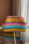 Shop_BIJIT_Multi Color Rainbow Interlock Knotted Texture Clutch _at_Aza_Fashions