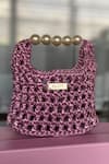 Buy_BIJIT_Pink Pearl Handle Interknot Weave Handbag _at_Aza_Fashions