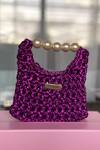 Buy_BIJIT_Purple Pearl Handle Interknot Weave Handbag _at_Aza_Fashions