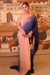 Buy_Masumi Mewawalla_Peach Cotton, Crepe Sweetheart Neck Ombre Pre-draped Saree And Blouse _at_Aza_Fashions