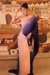 Shop_Masumi Mewawalla_Peach Cotton, Crepe Sweetheart Neck Ombre Pre-draped Saree And Blouse 