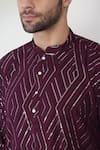 Aham-Vayam_Wine Cotton Sequins, Embroidery Barfi Kurta Set _Online_at_Aza_Fashions