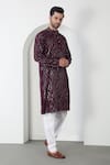 Aham-Vayam_Wine Cotton Sequins, Embroidery Barfi Kurta Set _at_Aza_Fashions