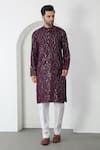 Buy_Aham-Vayam_Wine Cotton Sequins, Embroidery Barfi Kurta Set 