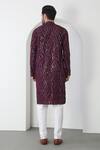 Shop_Aham-Vayam_Wine Cotton Sequins, Embroidery Barfi Kurta Set _at_Aza_Fashions