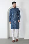 Aham-Vayam_Blue Cotton Embroidered Thread Barfi Kurta Set _Online_at_Aza_Fashions