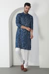 Shop_Aham-Vayam_Blue Cotton Embroidered Thread Barfi Kurta Set _Online_at_Aza_Fashions