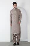 Aham-Vayam_Gray Cotton Embroidery, Mirrors Grey Kurta Patiala Set _at_Aza_Fashions