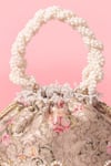 Amyra Gray Embroidery, Pearls, Crystals Floral Organza Brocade Potli Bag at Aza Fashions Amyra_Gray Embroidery, Pearls, Crystals Floral Organza Brocade Potli Bag _at_Aza_Fashions