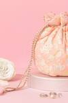 Buy_Amyra_Peach Pearls, Embroidery Floral Round Potli Bag _Online_at_Aza_Fashions