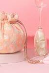 Buy_Amyra_Peach Pearls, Embroidery Floral Round Potli Bag 