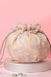 Shop_Amyra_Peach Pearls, Embroidery Floral Round Potli Bag 