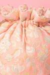 Shop_Amyra_Peach Pearls, Embroidery Floral Round Potli Bag _Online