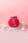 Shop_Amyra_Red Embroidery, Beads Round Potli Bag _at_Aza_Fashions