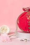 Amyra_Red Embroidery, Beads Round Potli Bag _at_Aza_Fashions