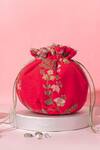 Buy_Amyra_Red Embroidery, Beads Round Potli Bag _at_Aza_Fashions
