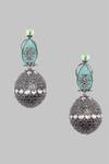 Buy_Nayaab By Sonia_Silver Plated Stones Aqua And Polki Drop Earrings _at_Aza_Fashions