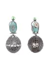 Nayaab By Sonia_Silver Plated Stones Aqua And Polki Drop Earrings _Online_at_Aza_Fashions