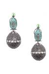 Shop_Nayaab By Sonia_Silver Plated Stones Aqua And Polki Drop Earrings _at_Aza_Fashions