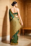Shop_Samyukta Singhania_Green Denim Embroidery, Zari V-neck Floral Butta Woven Saree And Blouse _at_Aza_Fashions