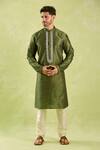 Shop_Arihant Rai Sinha_Green Silk Embroidery Floral Paisley Kurta Set _Online_at_Aza_Fashions